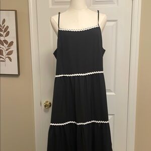 Black and White Tiered Maxi Sundress with Spaghetti Straps